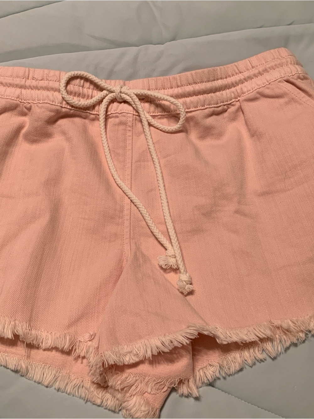 aerie Chambray Pink Drawstring Frayed Hem pull on  Shorts denim/twill pockets